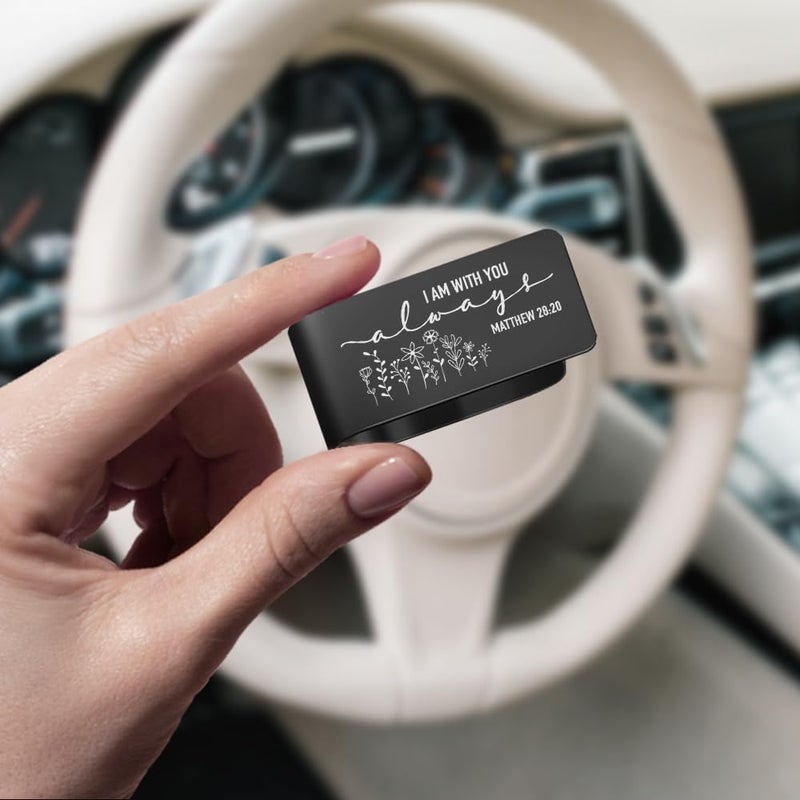 PUVOXHO I Am with You Always Black Stainless Steel Car Visor Clip, Matthew 28:20 Sign Sun Visor Clip, Safe Driving Religious Gifts for New Drivers Friends Family Religious Lovers, Sweet 16 Gifts - Image 4